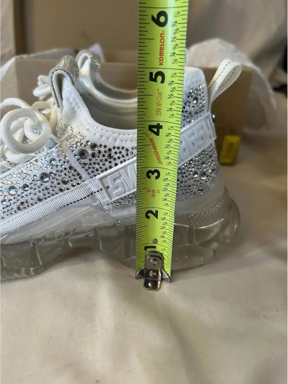 Steve Madden Maxima-R White Rhinestone Fashion Slip On Sneaker - Picture 8 of 13